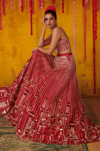 Ruby Red Embroidered Lehenga Set