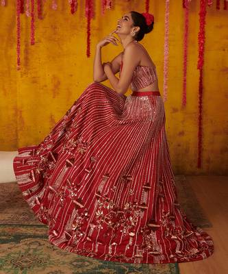 Ruby Red Embroidered Lehenga Set 4