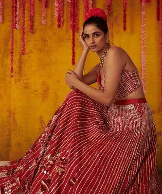 Ruby Red Embroidered Lehenga Set 5