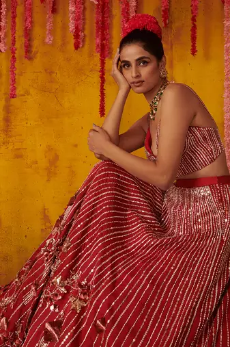 Ruby Red Embroidered Lehenga Set