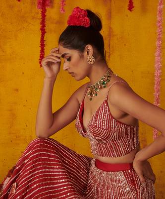 Ruby Red Embroidered Lehenga Set 6
