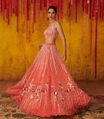 Coral Embroidered Lehenga Set