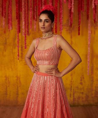 Coral Embroidered Lehenga Set 3