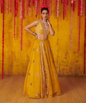 Mustard Embroidered Paneled Lehenga Set 3