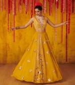 Mustard Embroidered Paneled Lehenga Set