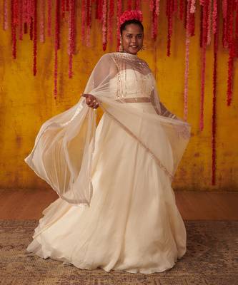 White Satin Organza Lehenga Set 1