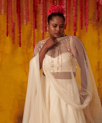 White Satin Organza Lehenga Set 2