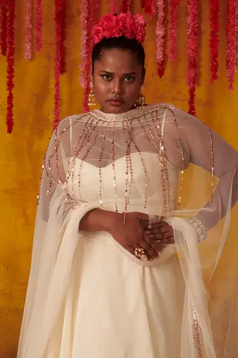 White Satin Organza Lehenga Set