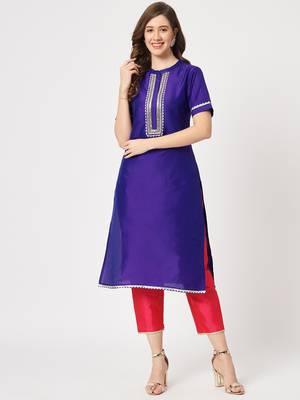 Blue embroidered art silk ethnic-kurtis 1
