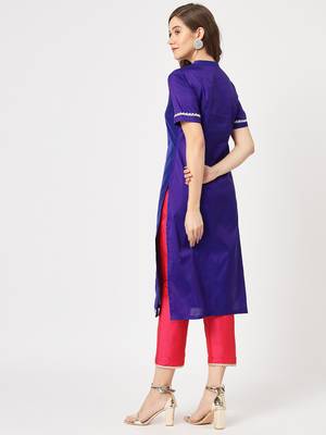 Blue embroidered art silk ethnic-kurtis 2