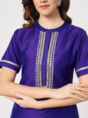 Blue embroidered art silk ethnic-kurtis 3