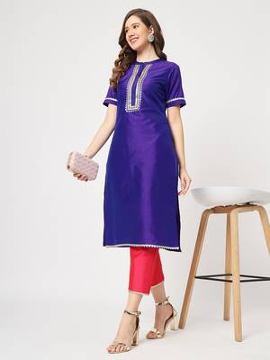 Blue embroidered art silk ethnic-kurtis 5