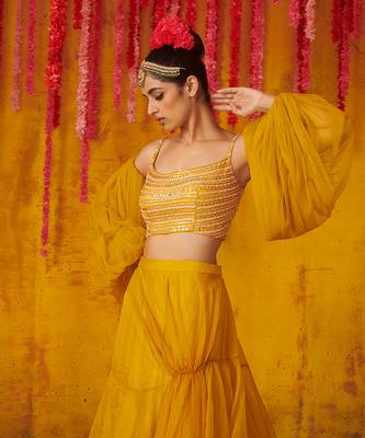 Mustard Organza Lehenga Set 3