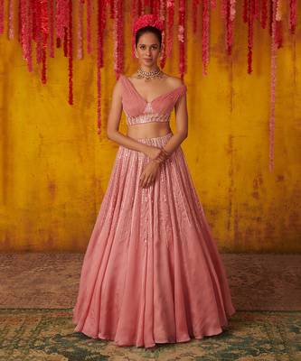 Onion Pink Embroidered Lehenga Set 1