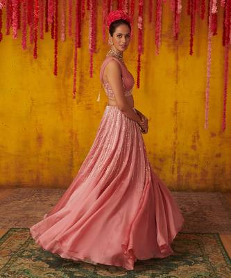 Onion Pink Embroidered Lehenga Set 3
