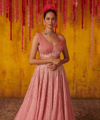 Onion Pink Embroidered Lehenga Set 4