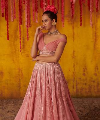 Onion Pink Embroidered Lehenga Set 5