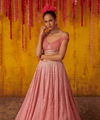 Onion Pink Embroidered Lehenga Set 6