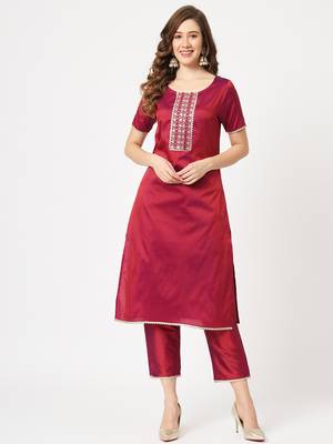 Maroon embroidered art silk ethnic-kurtis 1