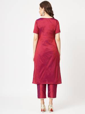 Maroon embroidered art silk ethnic-kurtis 2