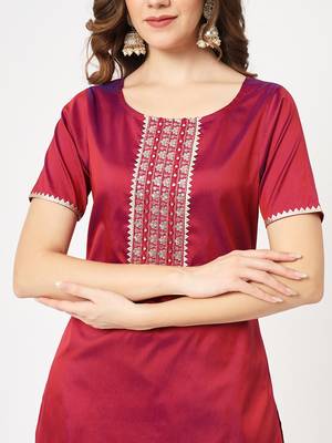 Maroon embroidered art silk ethnic-kurtis 3