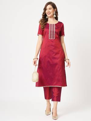 Maroon embroidered art silk ethnic-kurtis 5
