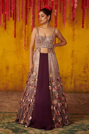 Purple Silk Lehega Set
