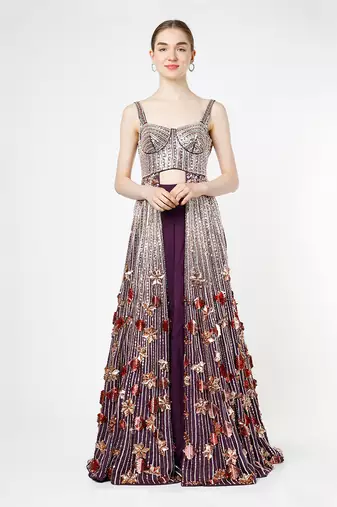 Purple Silk Lehega Set