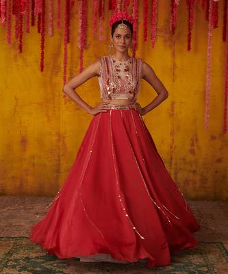 Ruby Red Silk Lehenga Set 1