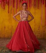 Ruby Red Silk Lehenga Set