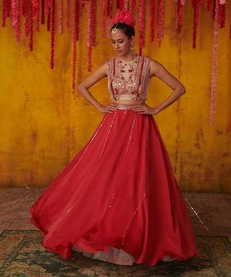 Ruby Red Silk Lehenga Set 2