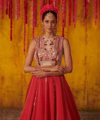 Ruby Red Silk Lehenga Set 3