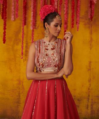 Ruby Red Silk Lehenga Set 4