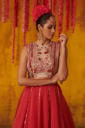 Ruby Red Silk Lehenga Set