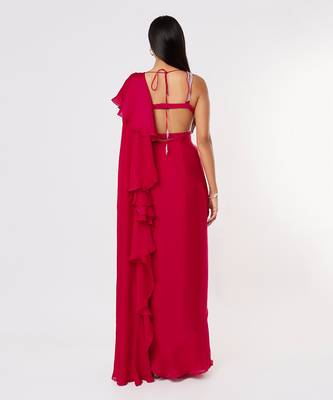 HOT PINK RUFFLE SAREE 2