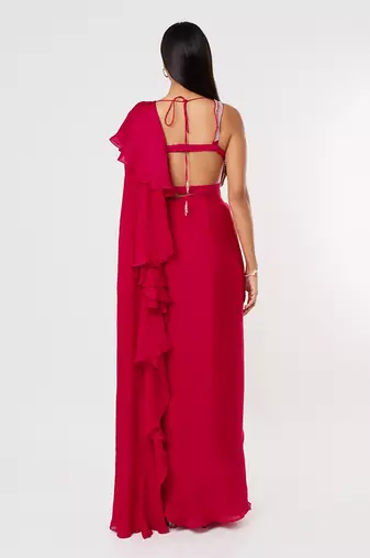 HOT PINK RUFFLE SAREE