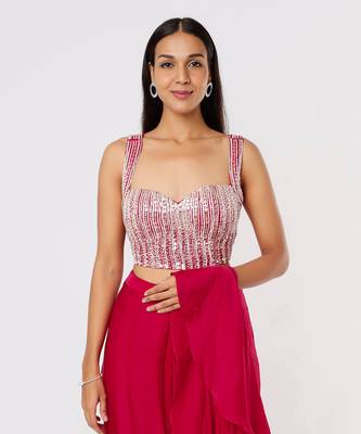 HOT PINK RUFFLE SAREE 3