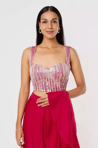 HOT PINK RUFFLE SAREE