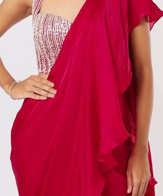 HOT PINK RUFFLE SAREE 4