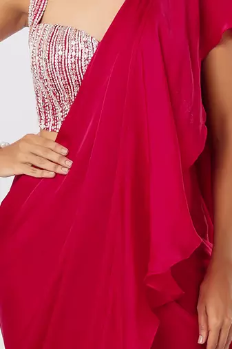 HOT PINK RUFFLE SAREE