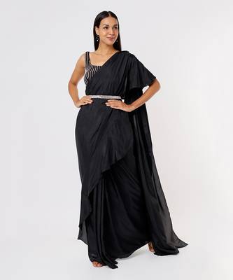 Black ruffle saree with belt 1