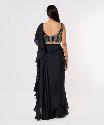 Black ruffle saree with belt 2