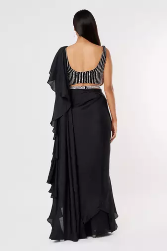Black ruffle saree with belt