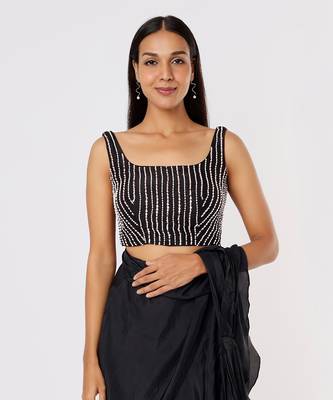Black ruffle saree with belt 3