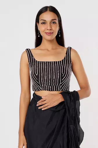 Black ruffle saree with belt