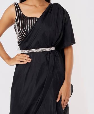 Black ruffle saree with belt 4