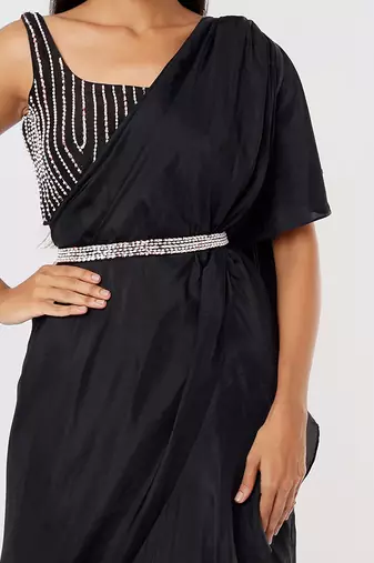 Black ruffle saree with belt