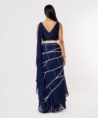 Navy blue saree with belt 2