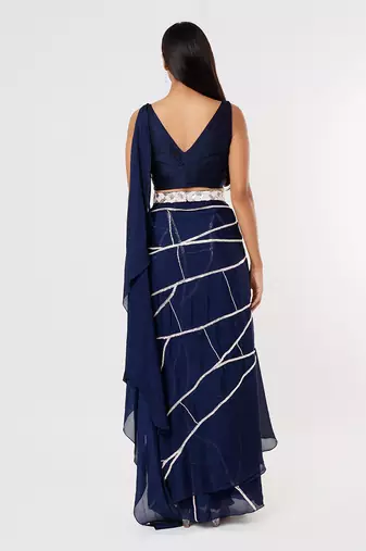 Navy blue saree with belt