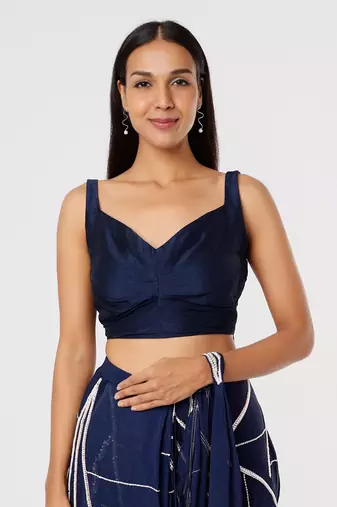 Navy blue saree with belt